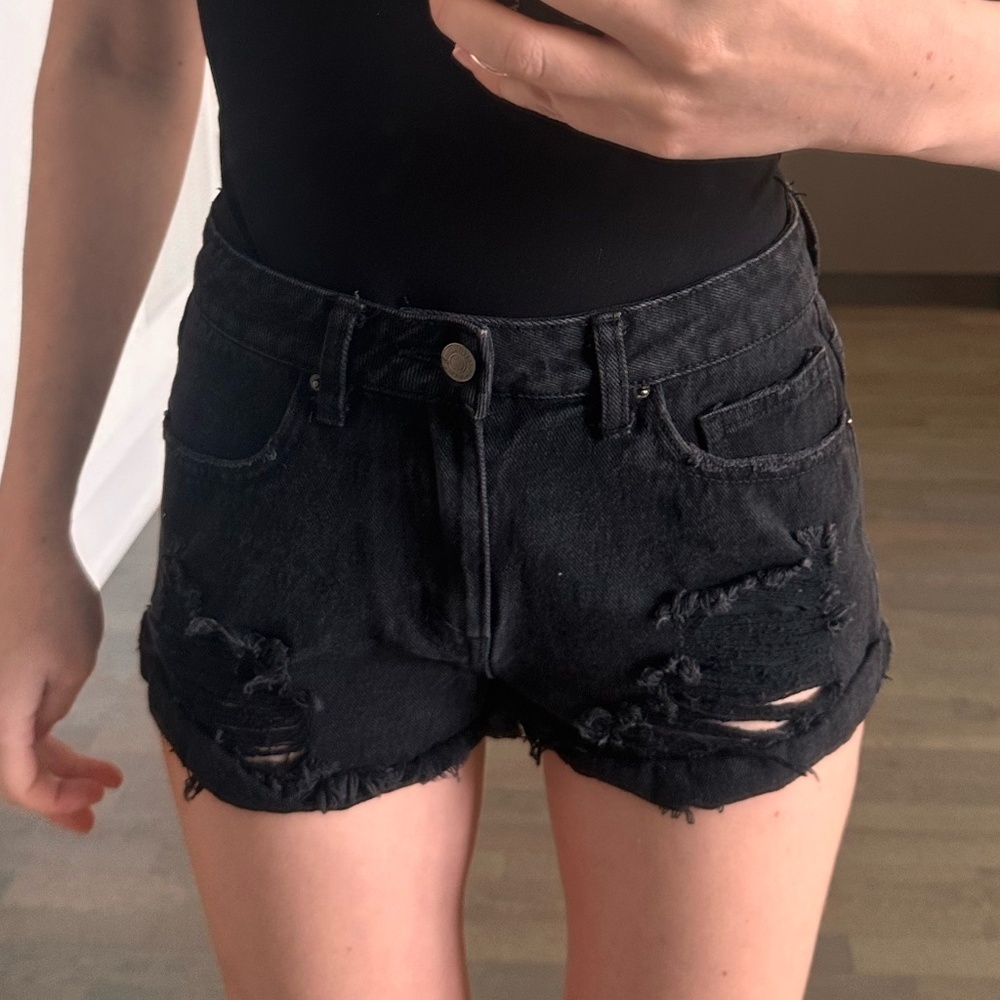 Black Distressed Denim Short Shorts
